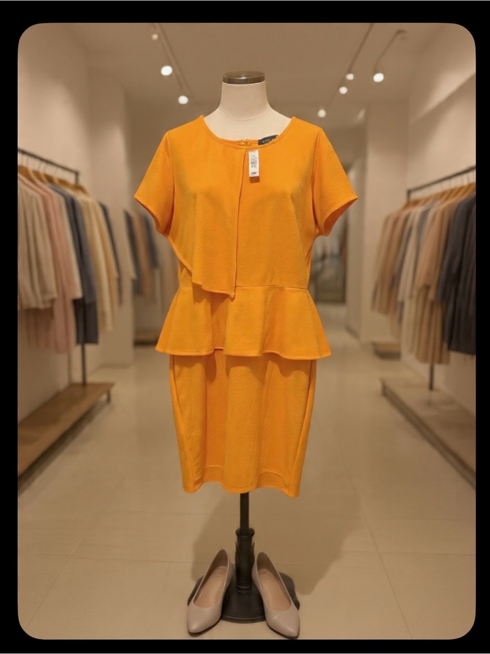 Ashley Stewart Orange Peplum Midi Dress PTP 25” L 43”